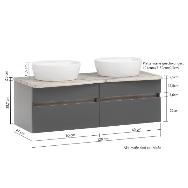 Meuble à lavabo Vikas 121cm 4 tiroirs - anthracite/chêne - Image 4