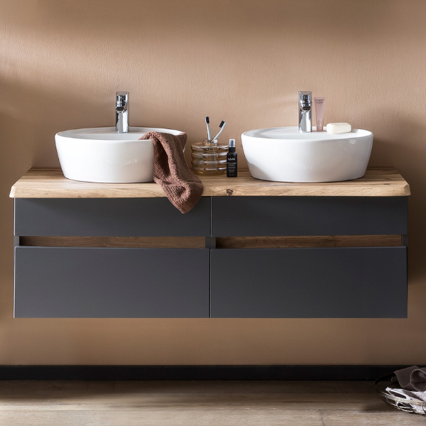 Meuble à lavabo Vikas 121cm 4 tiroirs - anthracite/chêne