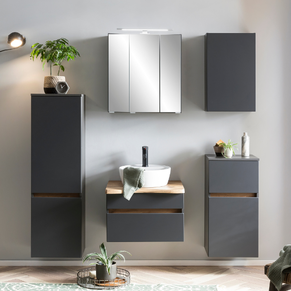 Meuble à lavabo Vikas 61cm 2 tiroirs - anthracite/chêne - Image 4