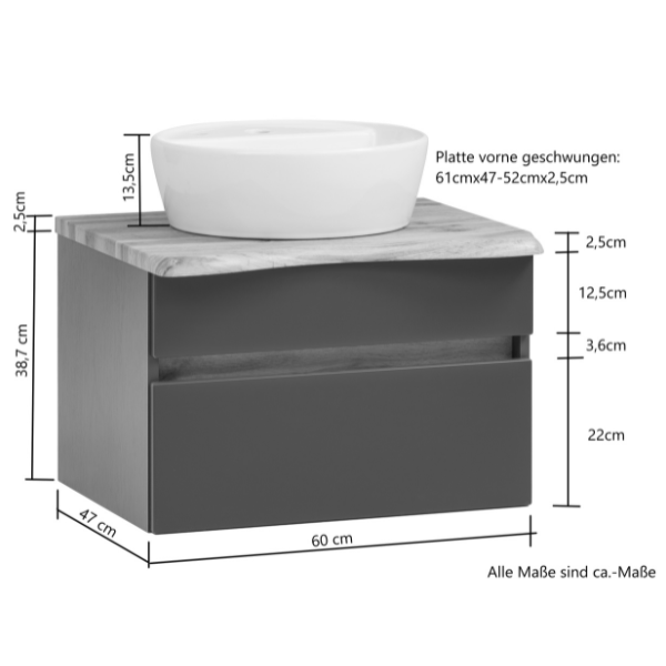 Meuble à lavabo Vikas 61cm 2 tiroirs - anthracite/chêne - Image 6