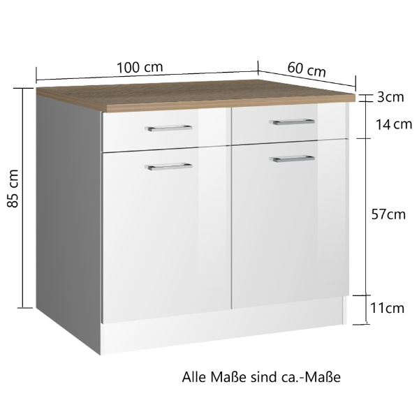Meuble bas de cuisine Ragnar 100cm avec 2 portes & 2 tiroirs - anthracite - Image 5