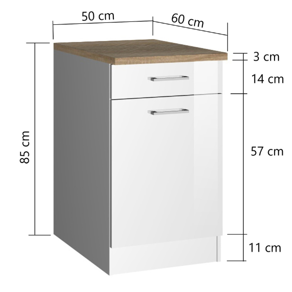 Meuble bas de cuisine Ragnar 50cm avec 1 porte & 1 tiroir - blanc - Image 8