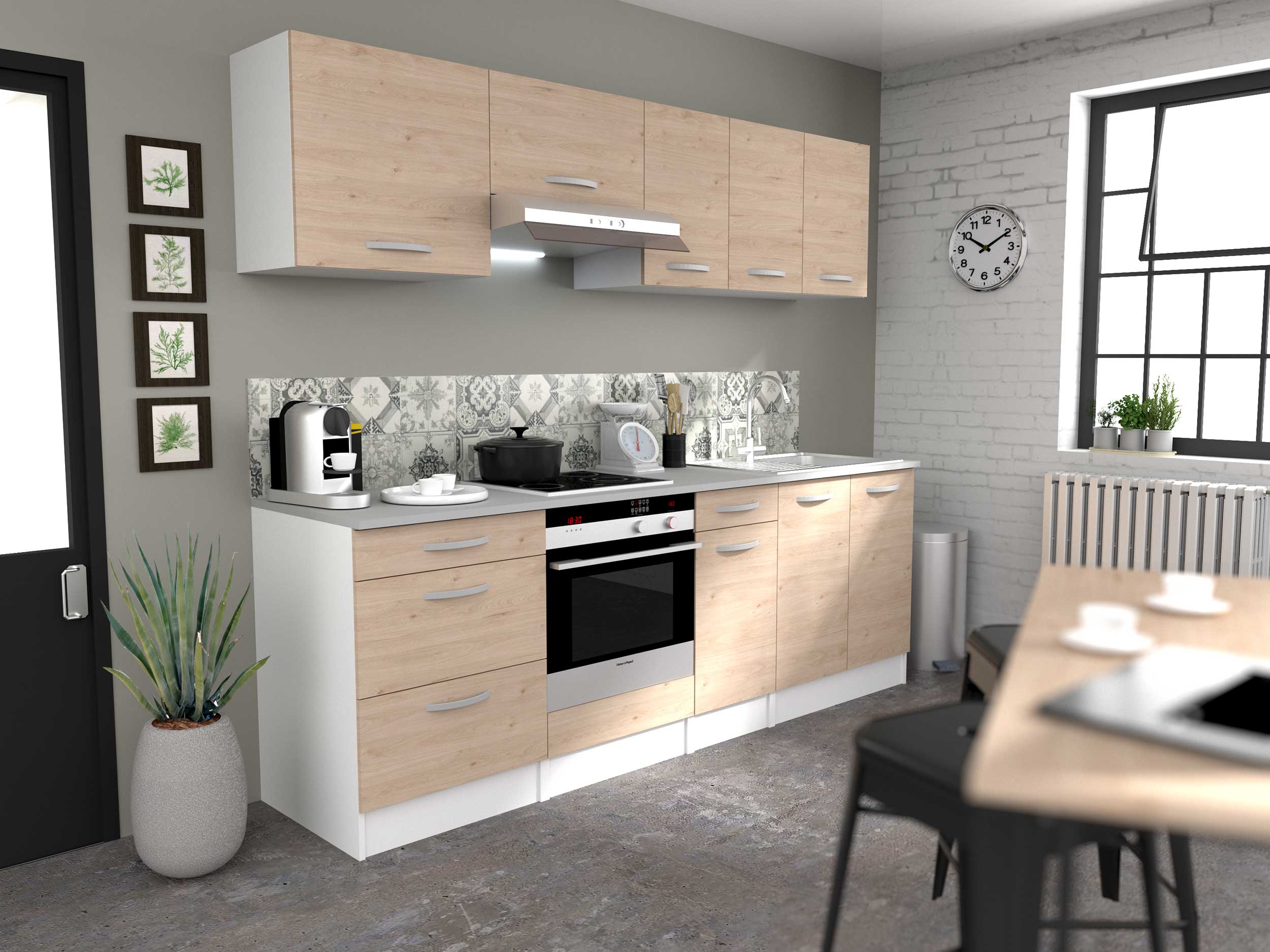 Meuble bas Oke 60 cm pour four et plaque de cuisson - chêne - Image 7