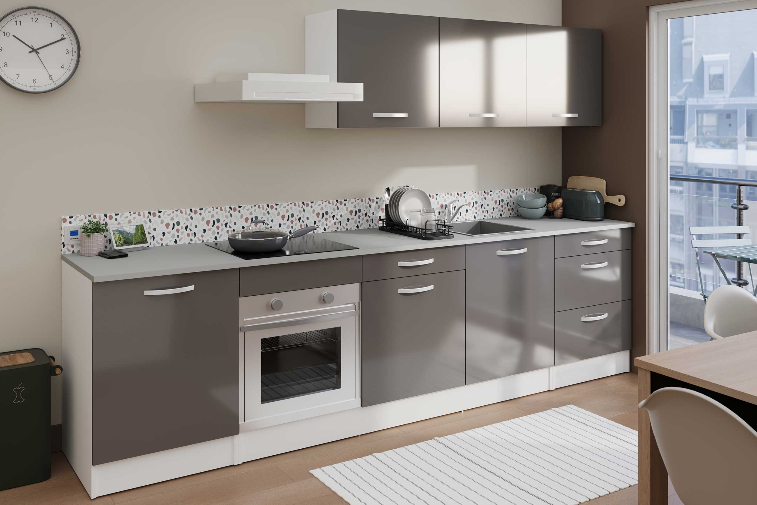 Meuble bas Oke 60 cm pour four et plaque de cuisson - gris - Image 5