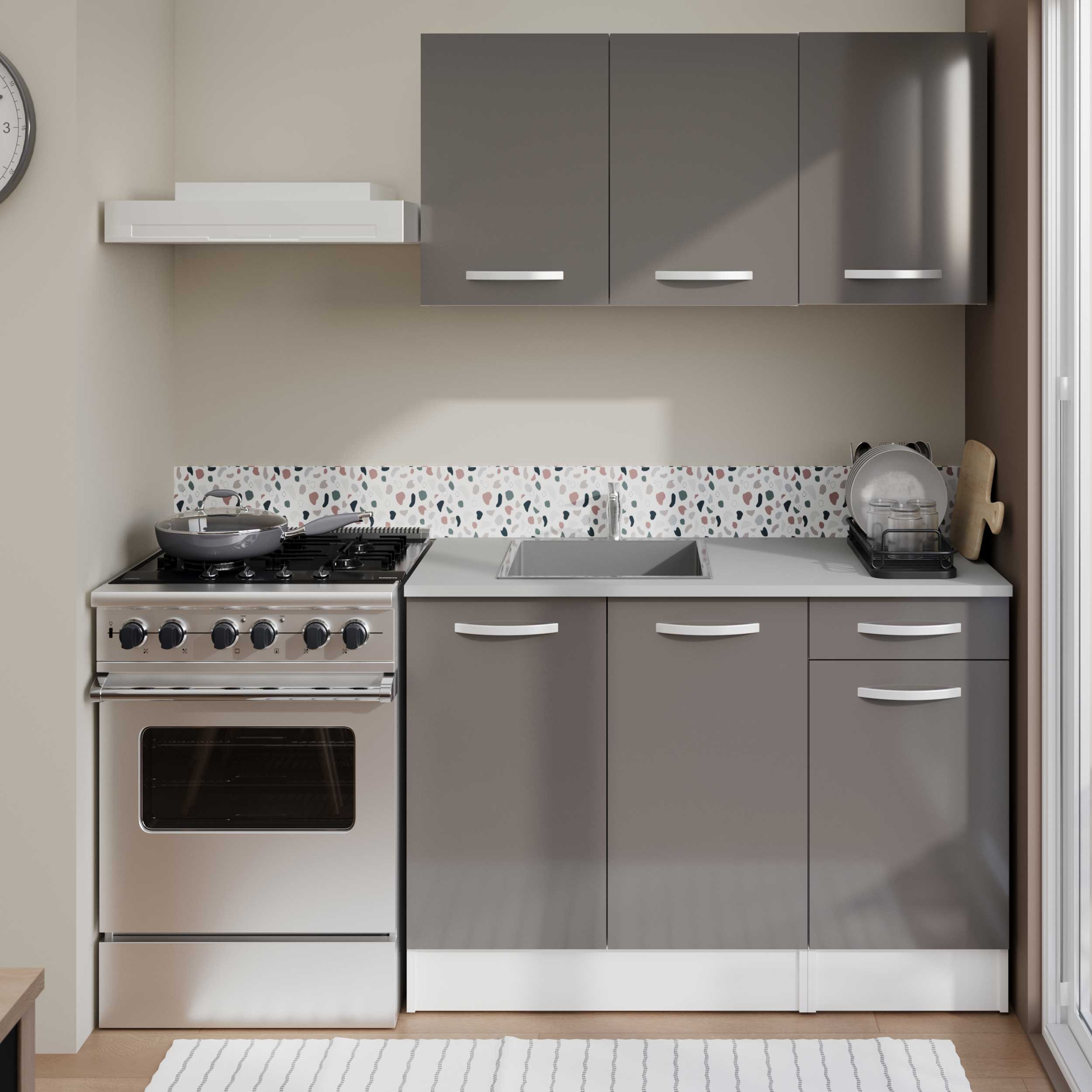 Meuble bas Oke 80 cm pour évier avec 2 portes - gris - Image 8