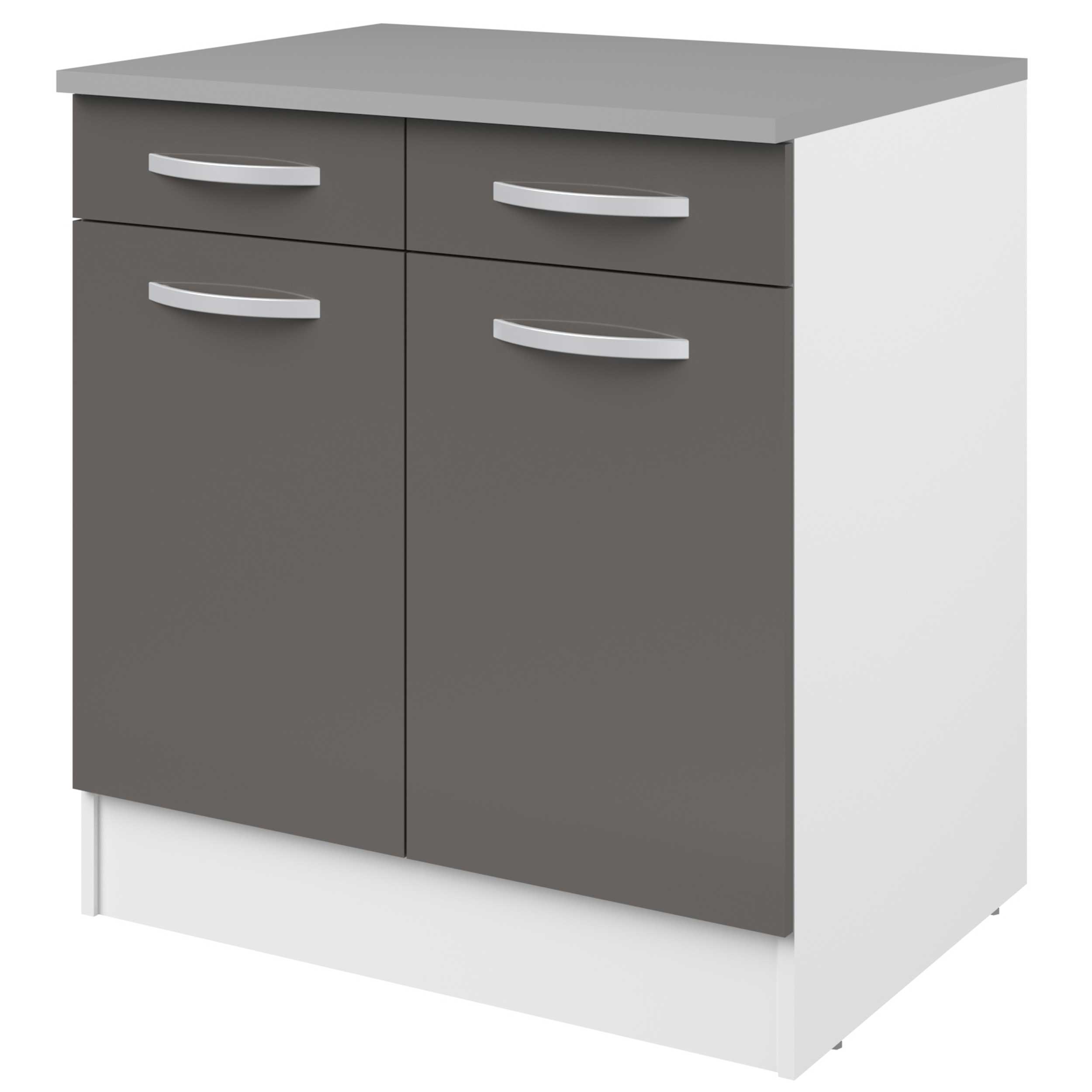 Meuble bas Oke 80cm 2 portes & 2 tiroirs - gris