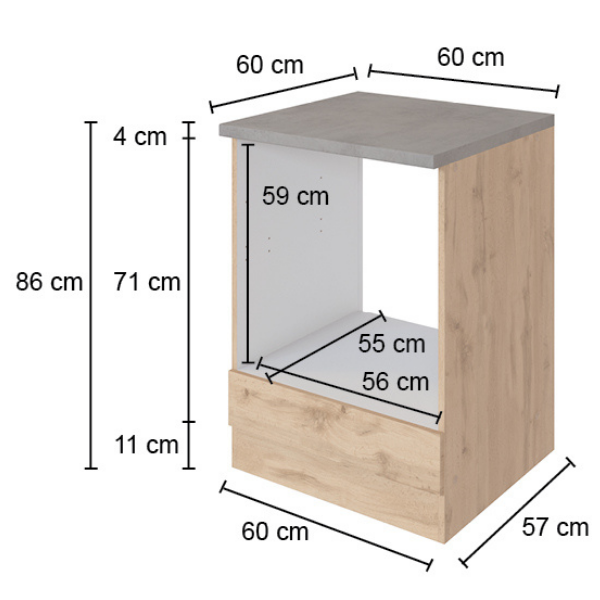 Meuble bas Sorrella 60cm pour four et plaque de cuisson - chêne/béton - Image 4