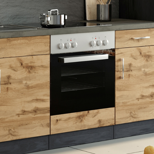 Meuble bas Sorrella 60cm pour four et plaque de cuisson - chêne/graphite