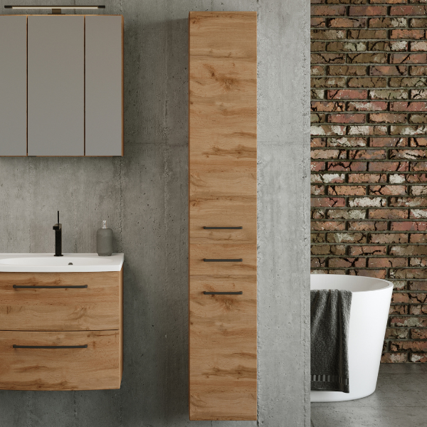 Meuble colonne Malvo 30cm 2 portes & 1 tiroir - chêne/noir