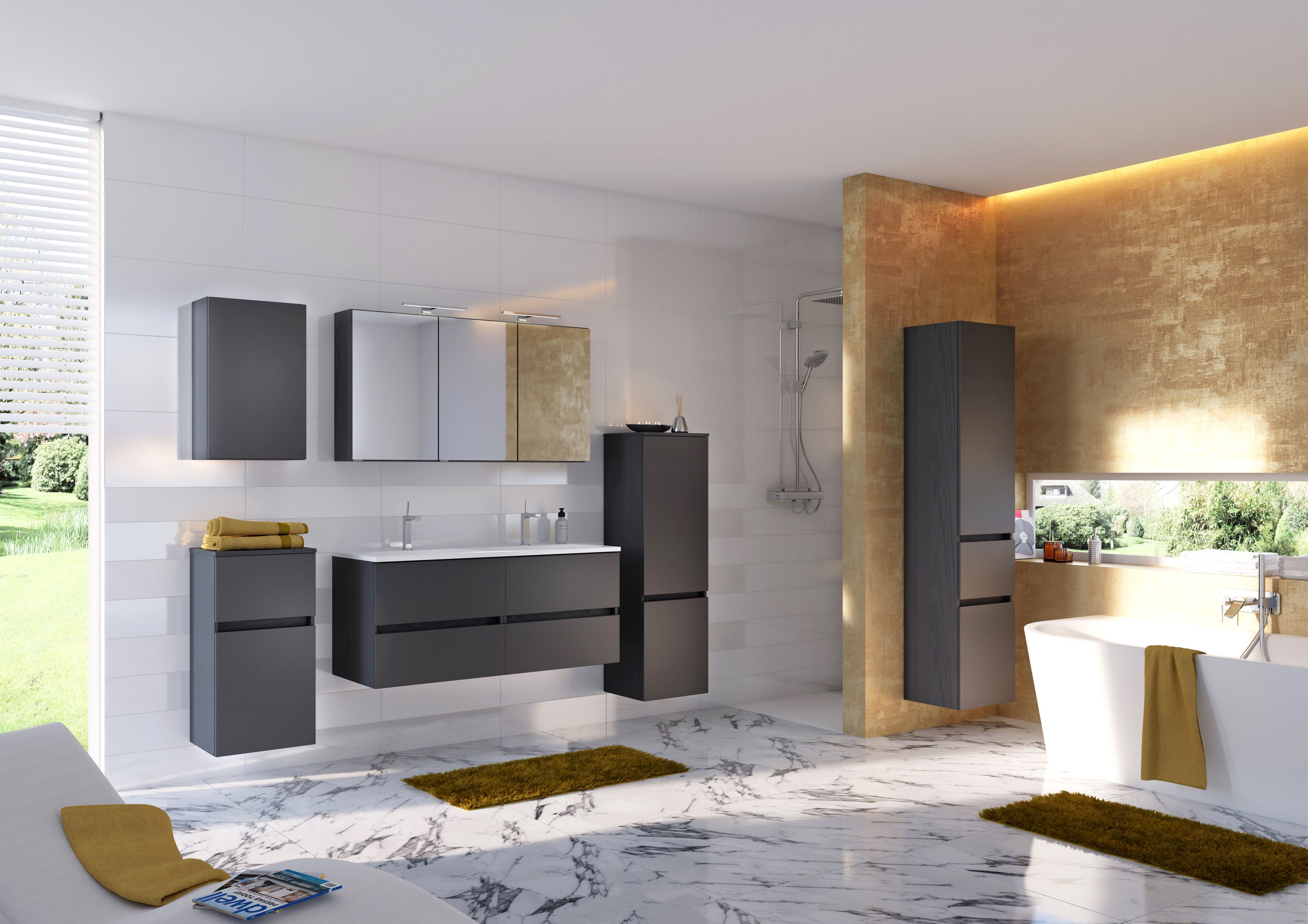 Meuble lavabo Brama 100cm 2 tiroirs - graphite/gris mat - Image 2