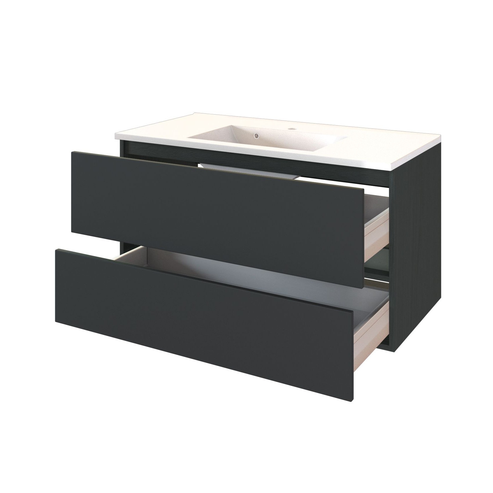 Meuble lavabo Brama 100cm 2 tiroirs - graphite/gris mat - Image 3