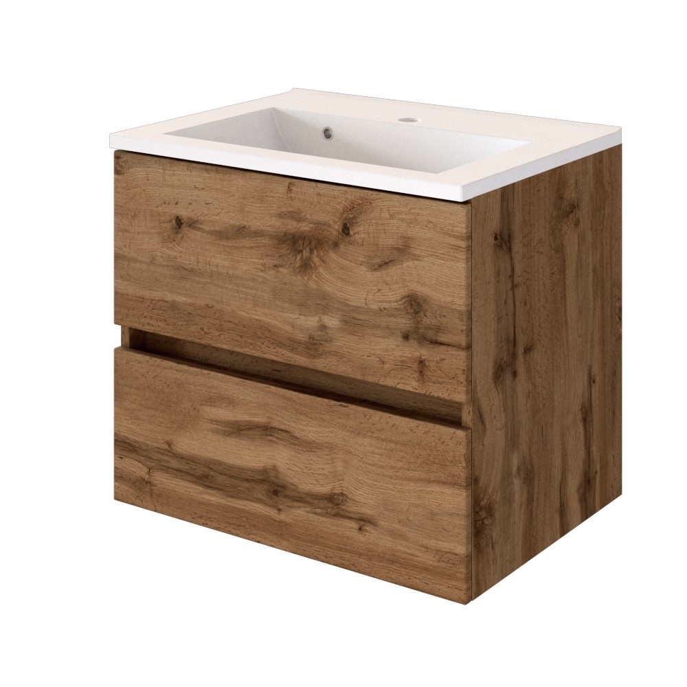 Meuble lavabo Brama 60cm 2 tiroirs - chêne wotan