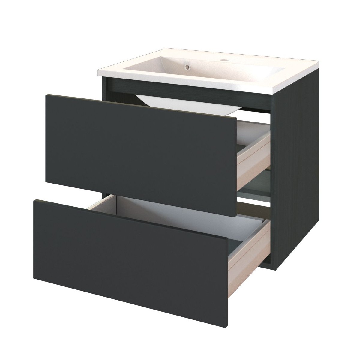 Meuble lavabo Brama 60cm 2 tiroirs - graphite/gris mat - Image 3