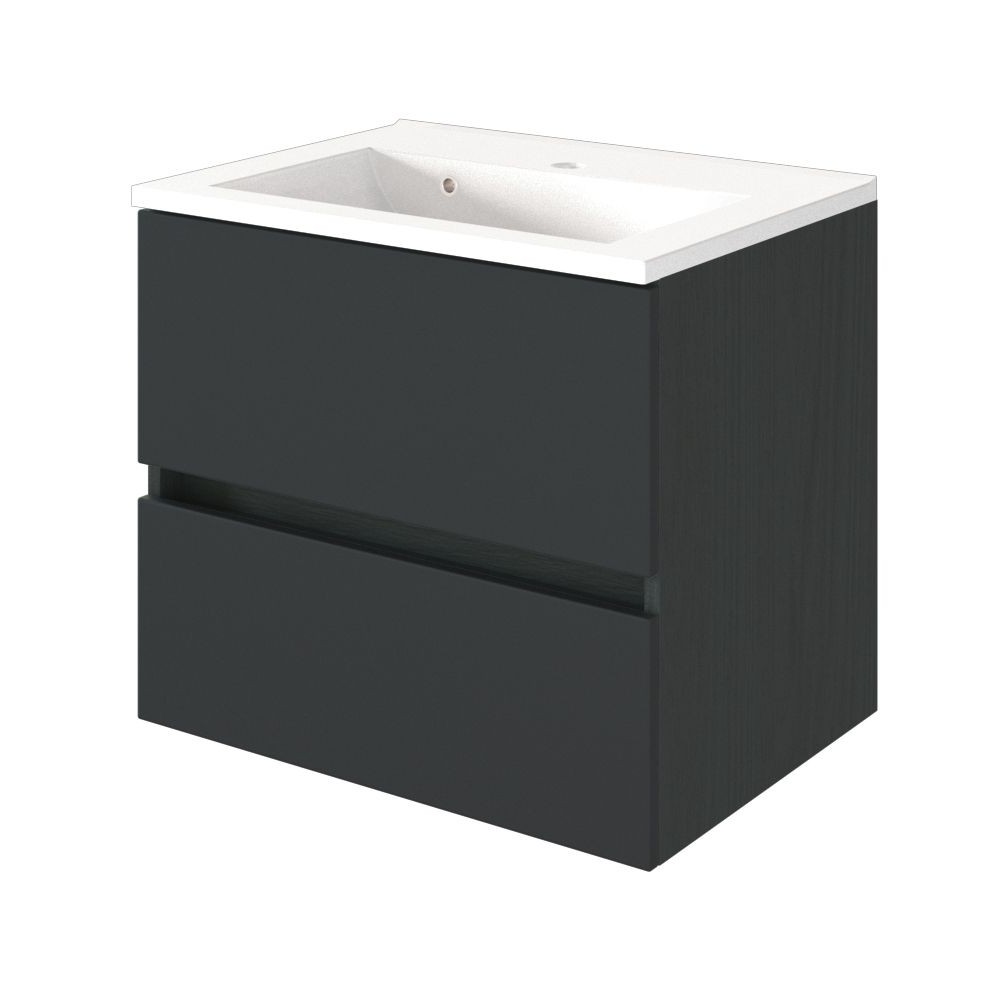 Meuble lavabo Brama 60cm 2 tiroirs - graphite/gris mat - Image 1