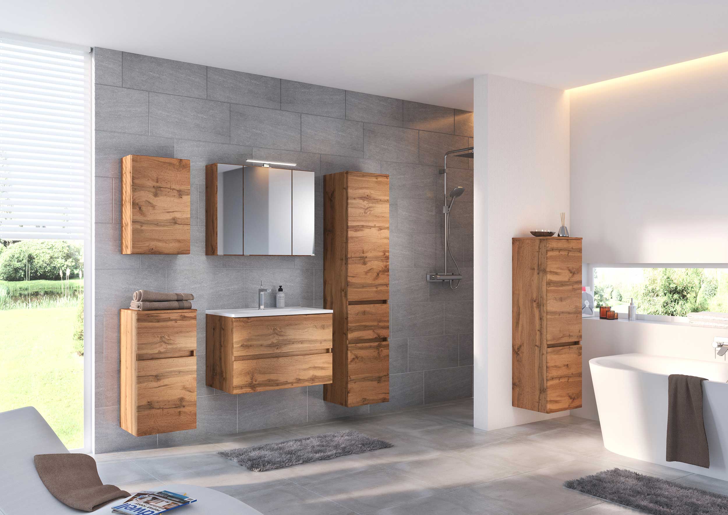 Meuble lavabo Brama 80cm 2 tiroirs - chêne wotan - Image 3