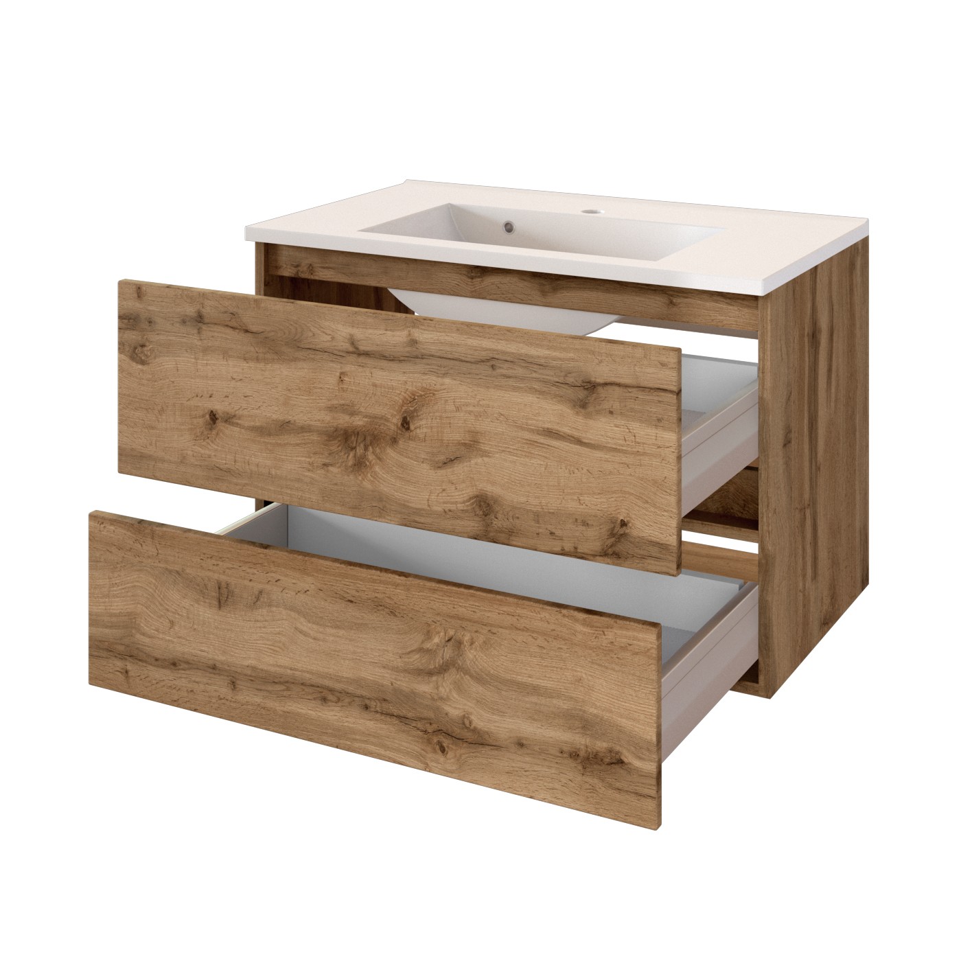 Meuble lavabo Brama 80cm 2 tiroirs - chêne wotan - Image 5