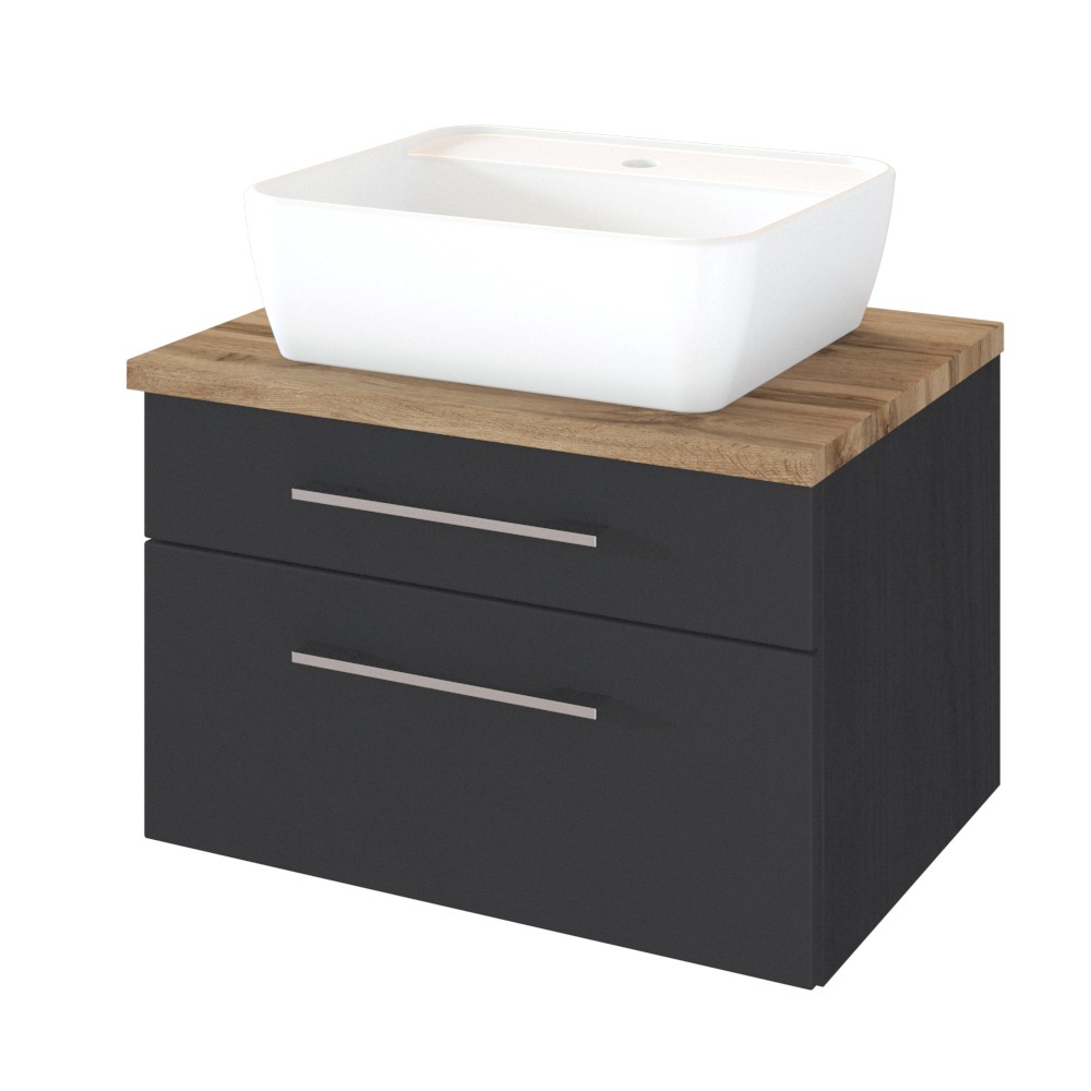 Meuble lavabo Dasa 60cm à 2 tiroirs - graphite/gris mat - Image 1