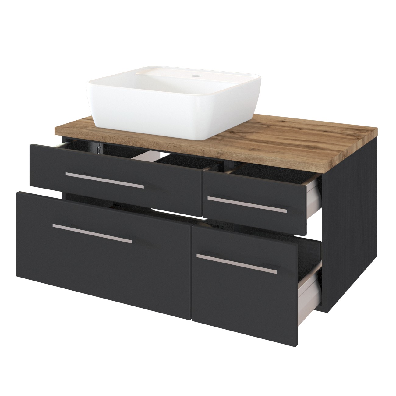 Meuble lavabo Dasa (droit) 90cm à 4 tiroirs - graphite/gris mat - Image 2