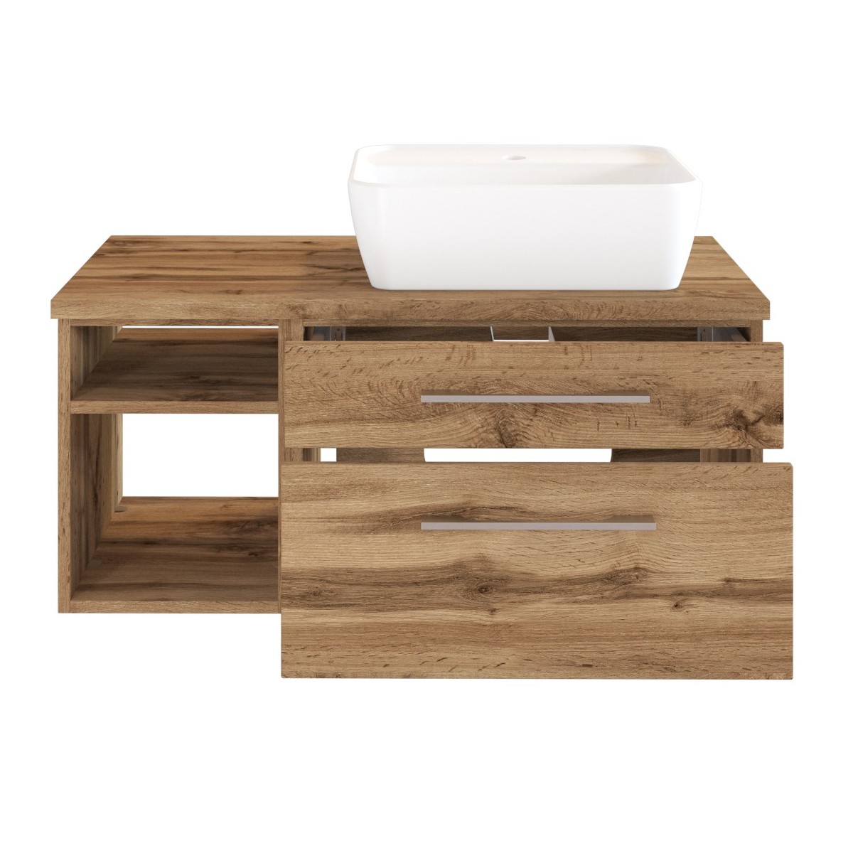 Meuble lavabo Dasa (droite) 90cm à 2 tiroirs - chêne wotan - Image 3