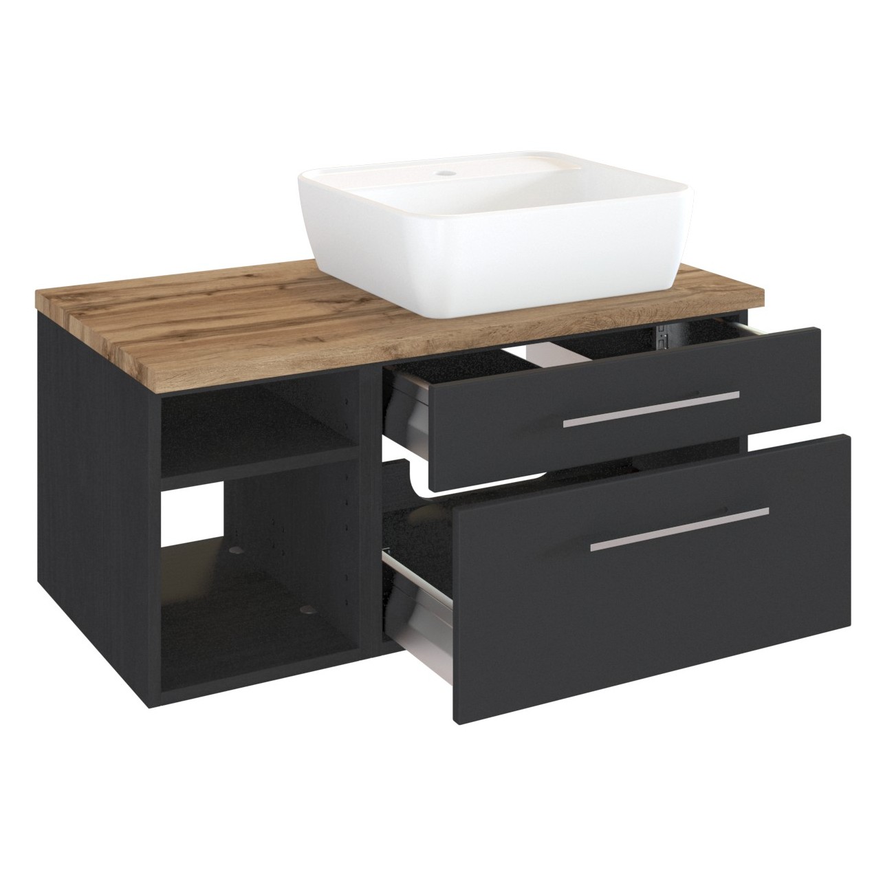 Meuble lavabo Dasa (droite) 90cm à 2 tiroirs - graphite/gris mat - Image 3