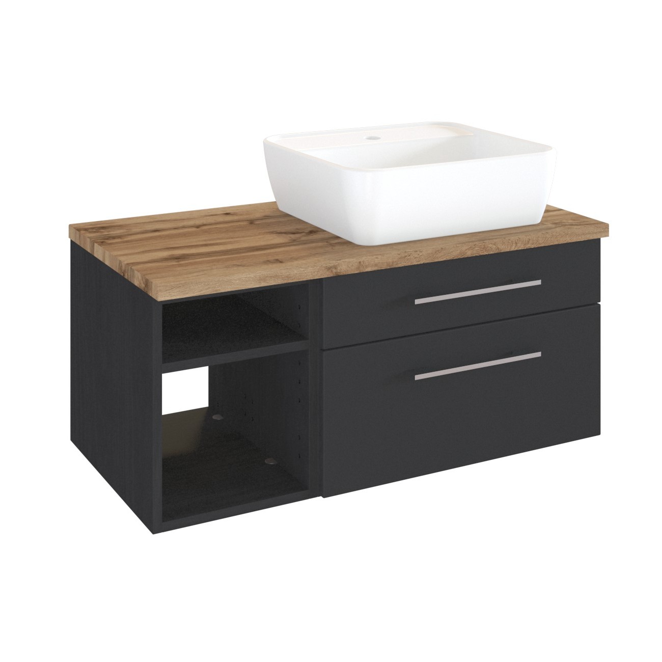 Meuble lavabo Dasa (droite) 90cm à 2 tiroirs - graphite/gris mat - Image 4