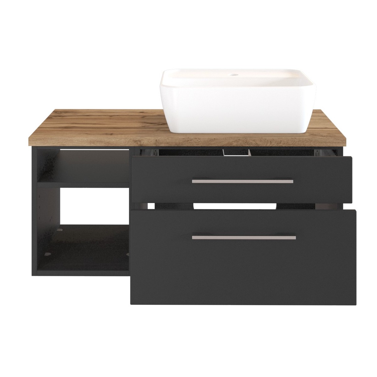 Meuble lavabo Dasa (droite) 90cm à 2 tiroirs - graphite/gris mat