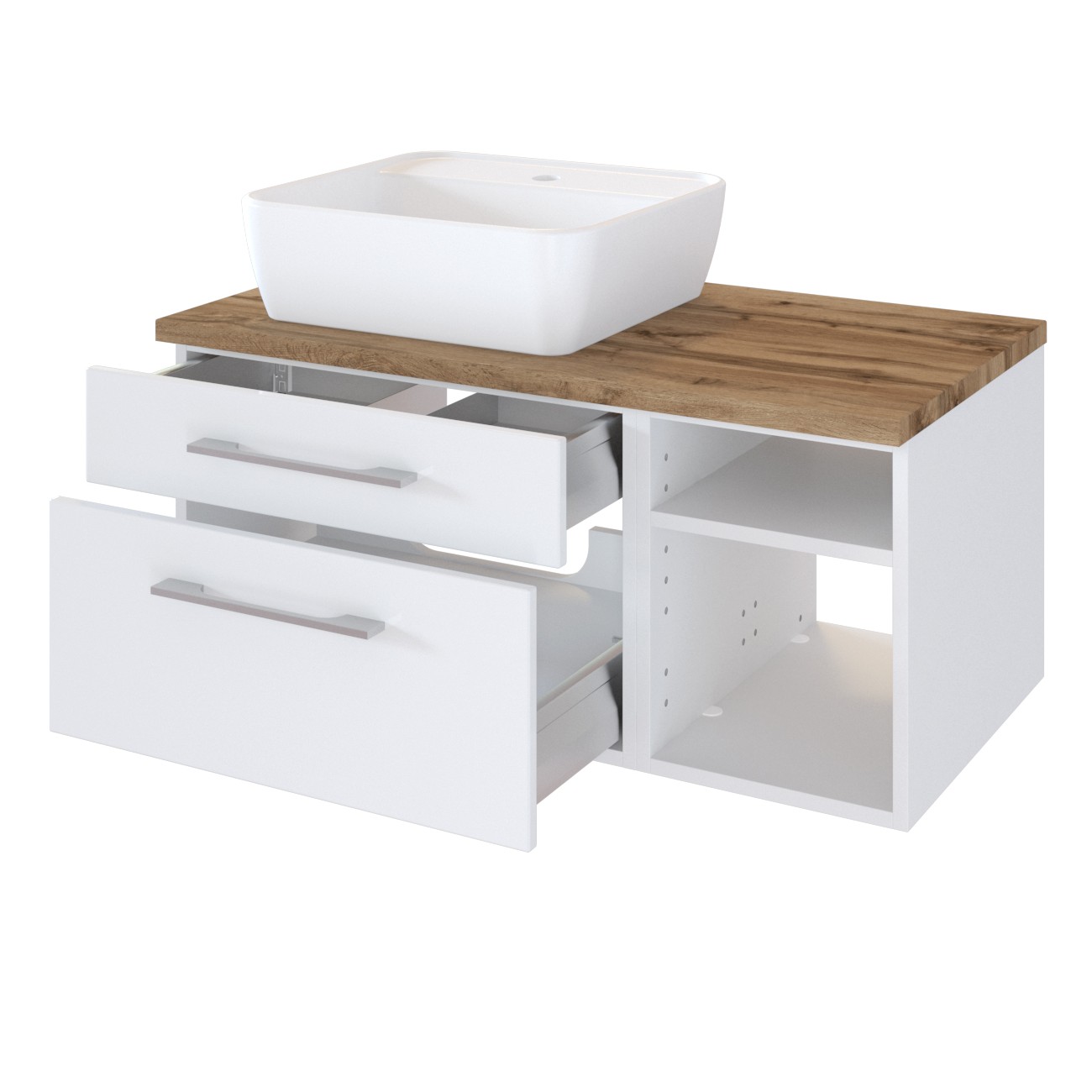 Meuble lavabo Dasa (gauche) 90cm à 2 tiroirs - blanc - Image 3