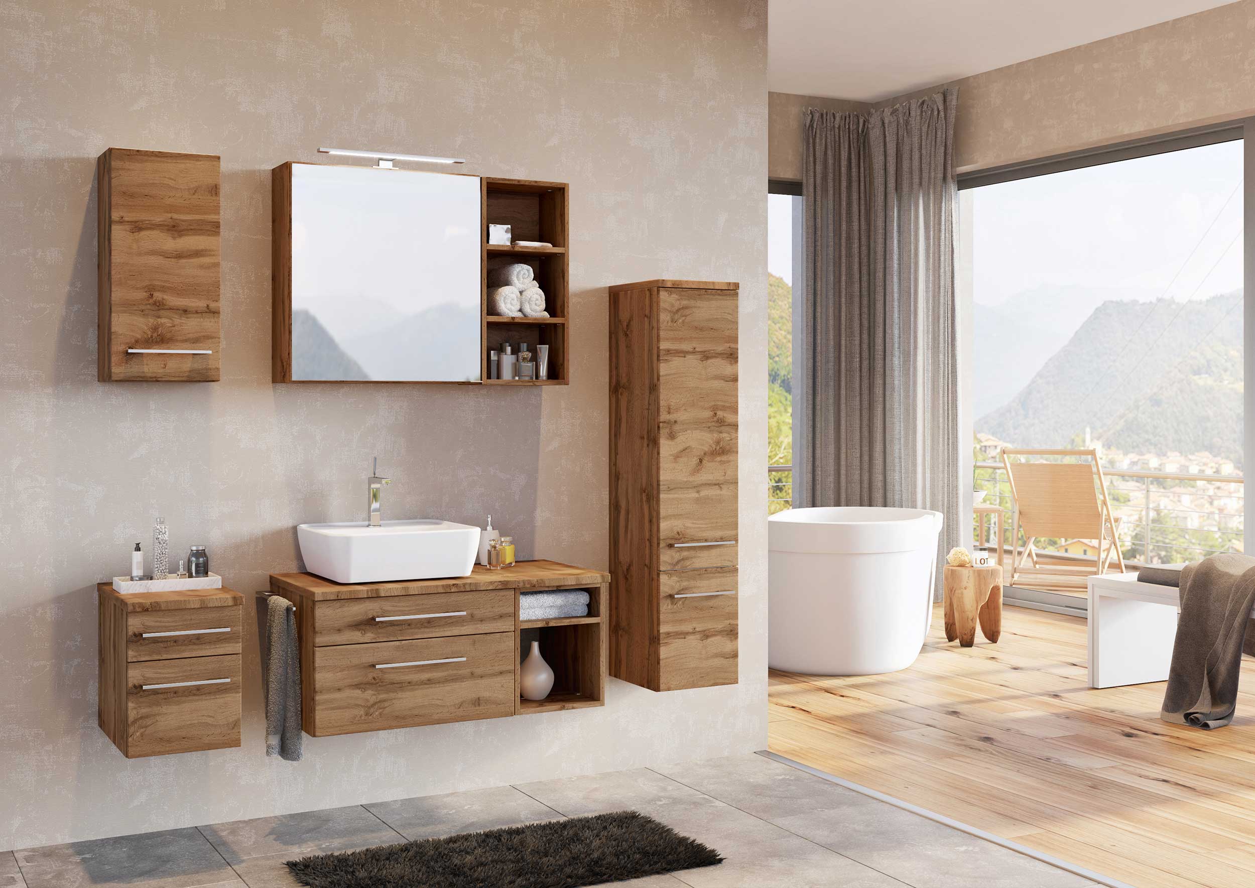 Meuble lavabo Dasa (gauche) 90cm à 2 tiroirs - chêne wotan - Image 2