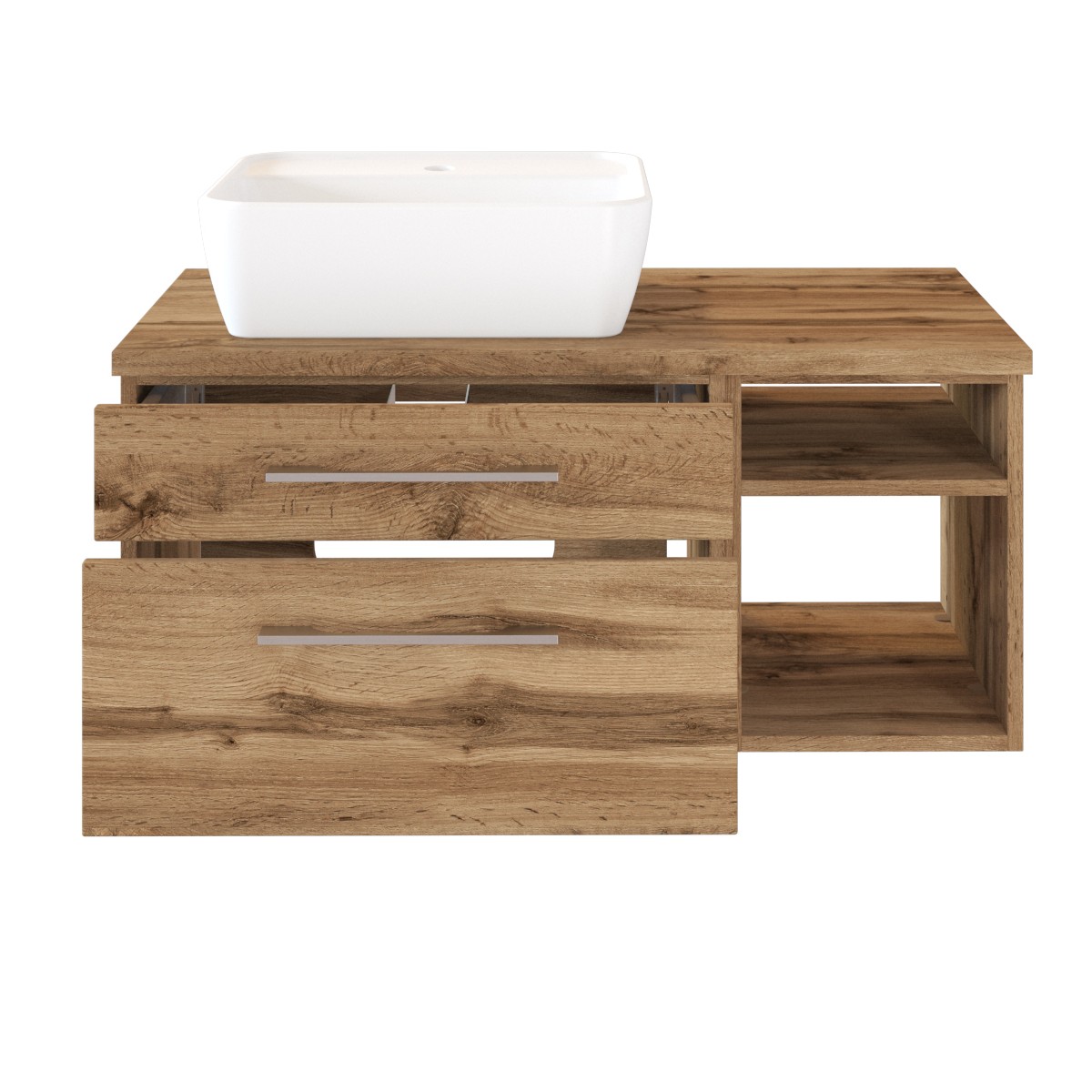 Meuble lavabo Dasa (gauche) 90cm à 2 tiroirs - chêne wotan - Image 5