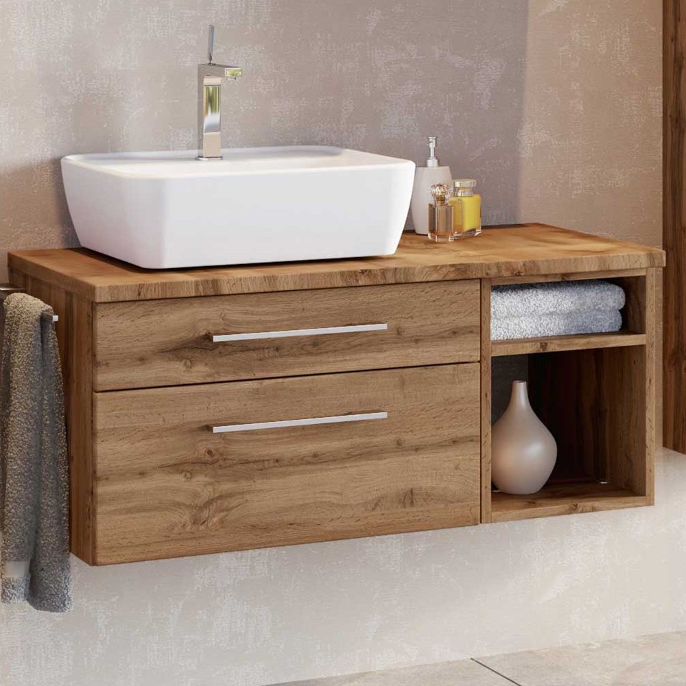 Meuble lavabo Dasa (gauche) 90cm à 2 tiroirs - chêne wotan