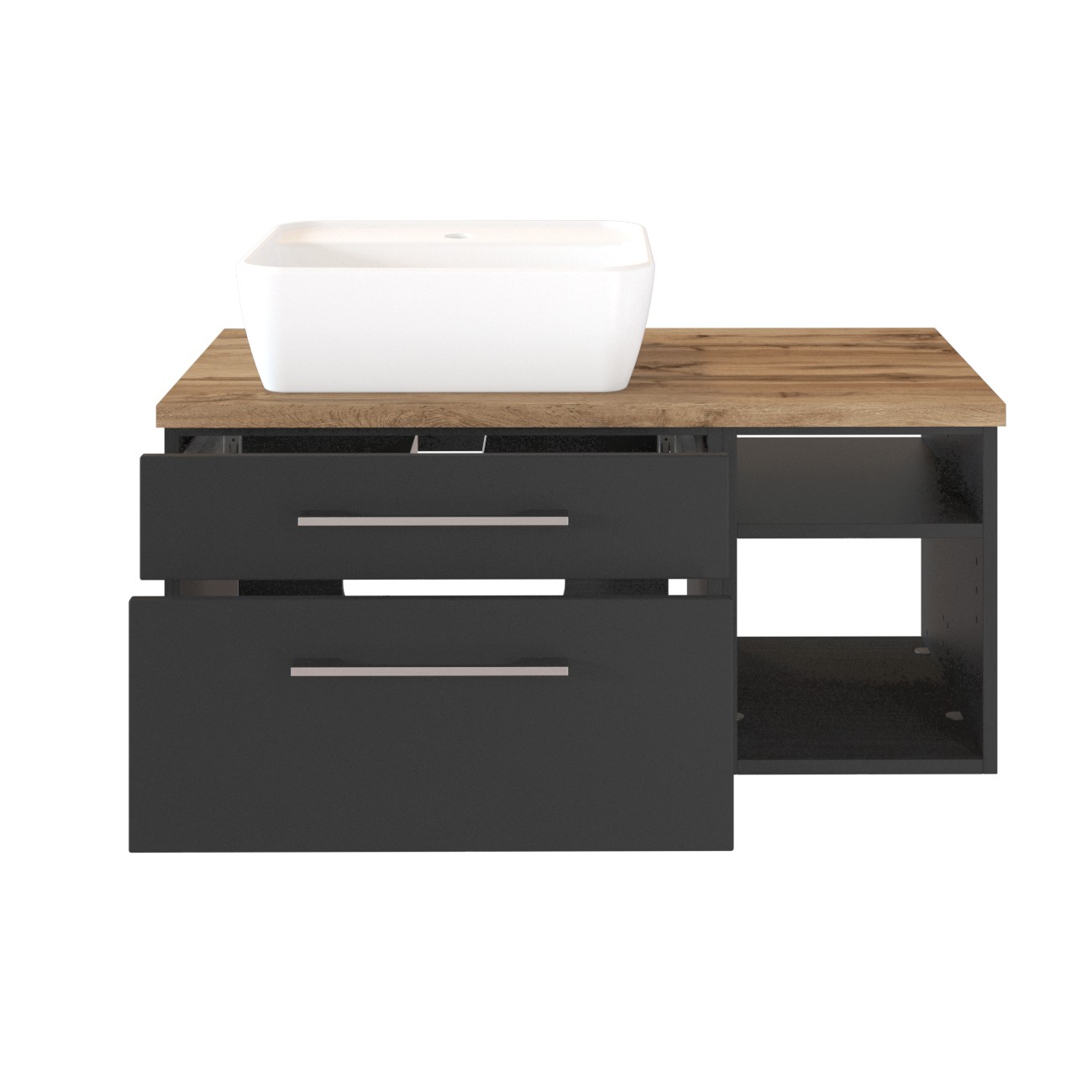 Meuble lavabo Dasa (gauche) 90cm à 2 tiroirs - graphite/gris mat - Image 4