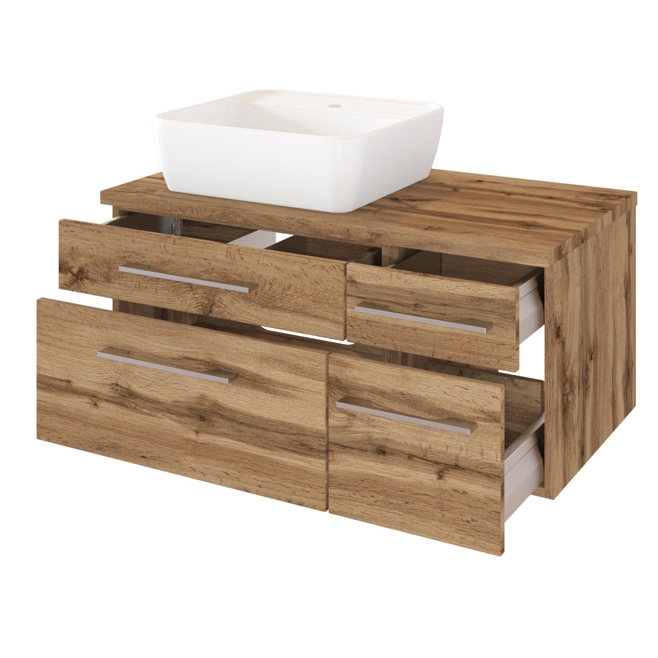 Meuble lavabo Dasa (gauche) 90cm à 4 tiroirs - chêne wotan - Image 3