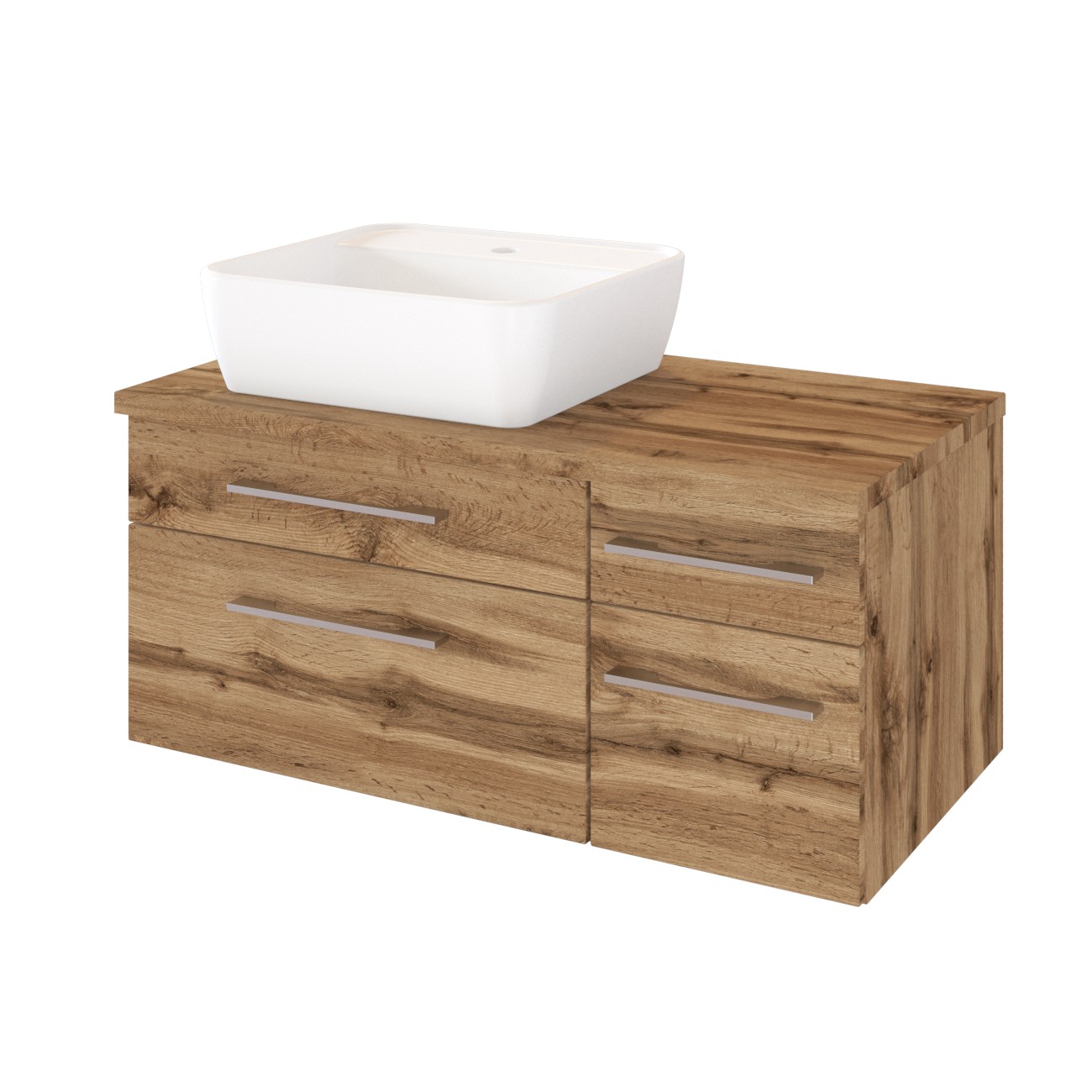 Meuble lavabo Dasa (gauche) 90cm à 4 tiroirs - chêne wotan