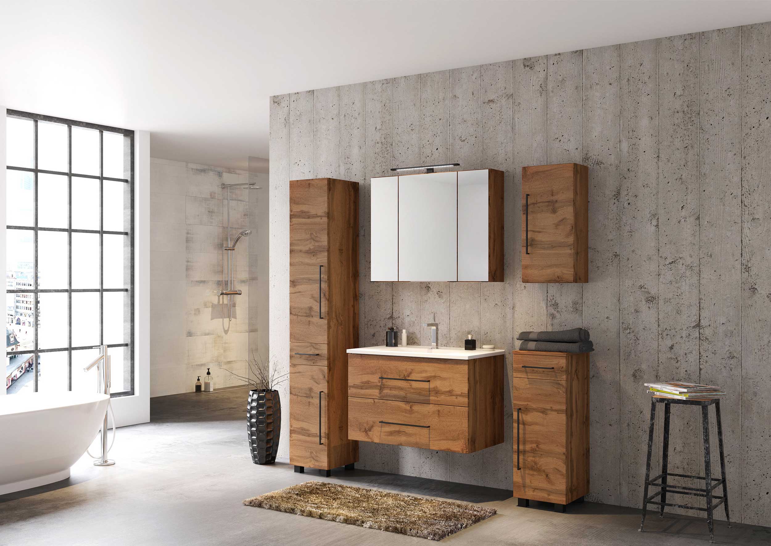 Meuble lavabo Dusan 80 cm 2 tiroirs - chêne wotan - Image 3