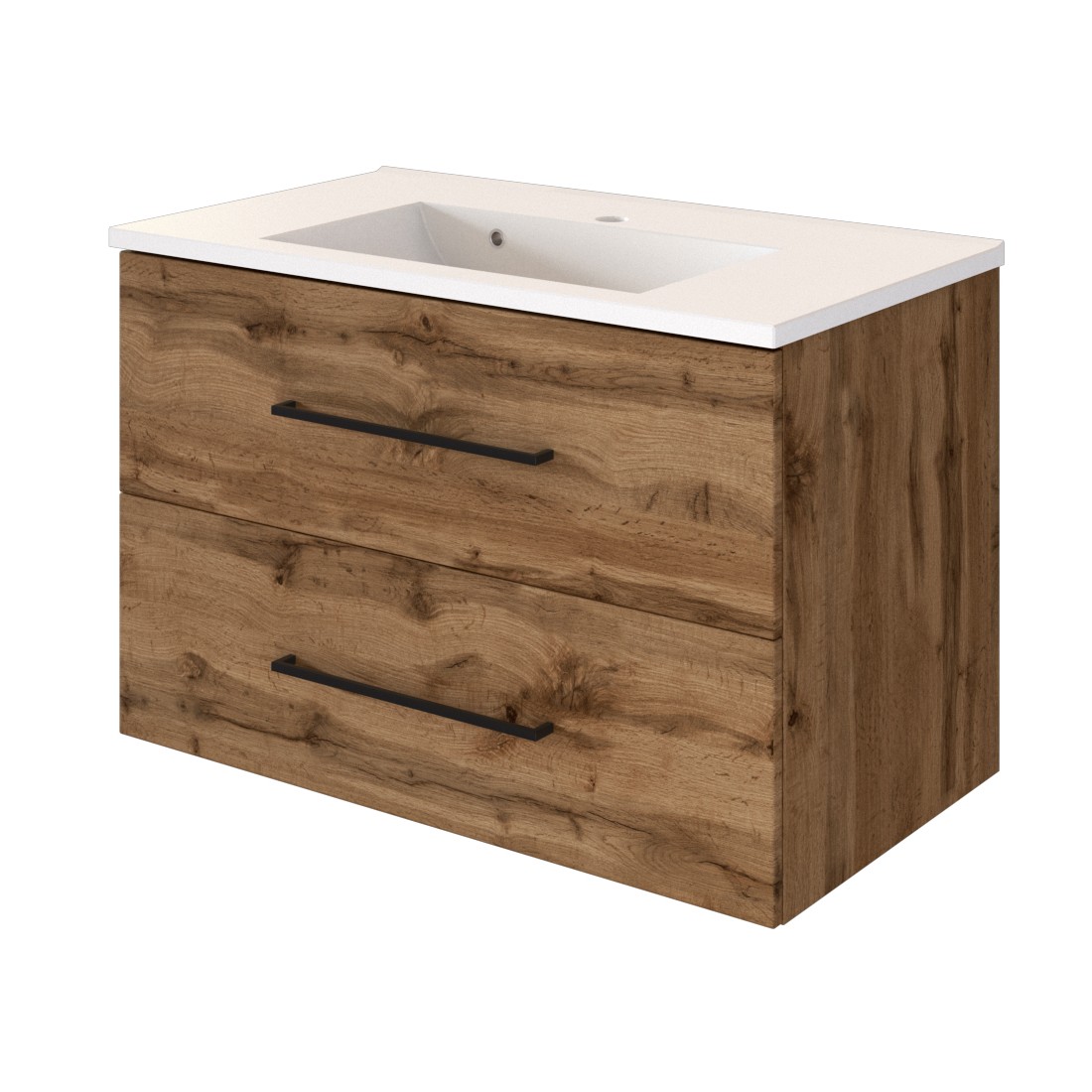 Meuble lavabo Dusan 80 cm 2 tiroirs - chêne wotan - Image 7