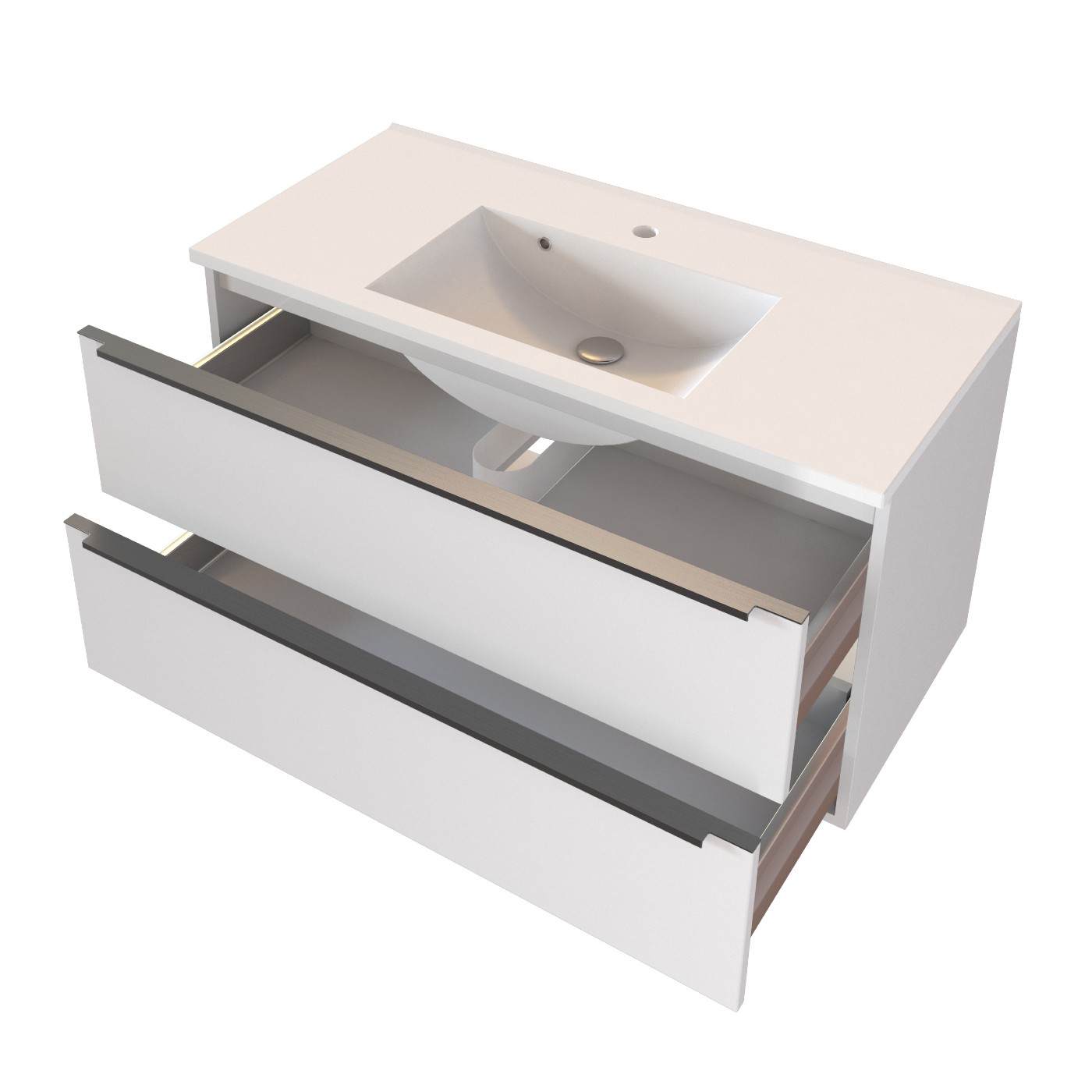 Meuble lavabo Hansen 100cm 2 tiroirs - blanc - Image 11