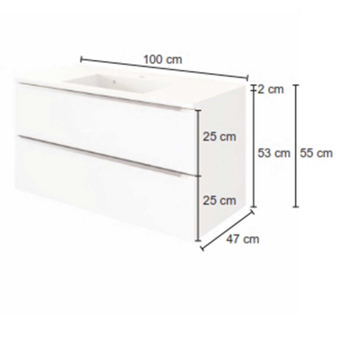 Meuble lavabo Hansen 100cm 2 tiroirs - blanc - Image 10