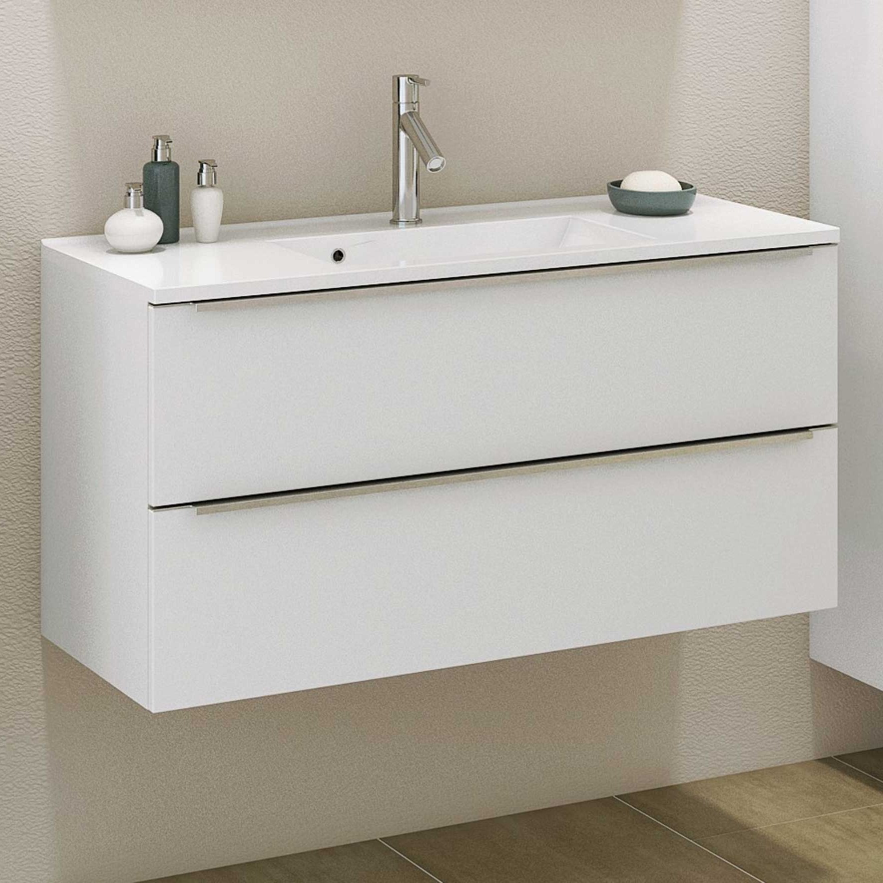 Meuble lavabo Hansen 100cm 2 tiroirs - blanc