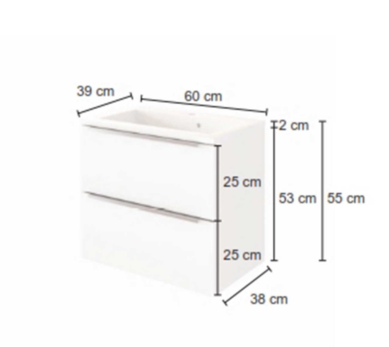 Meuble lavabo Hansen L60xP39cm avec 2 tiroirs - blanc - Image 5