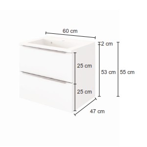 Meuble lavabo Hansen L60xP48cm avec 2 tiroirs - blanc - Image 5
