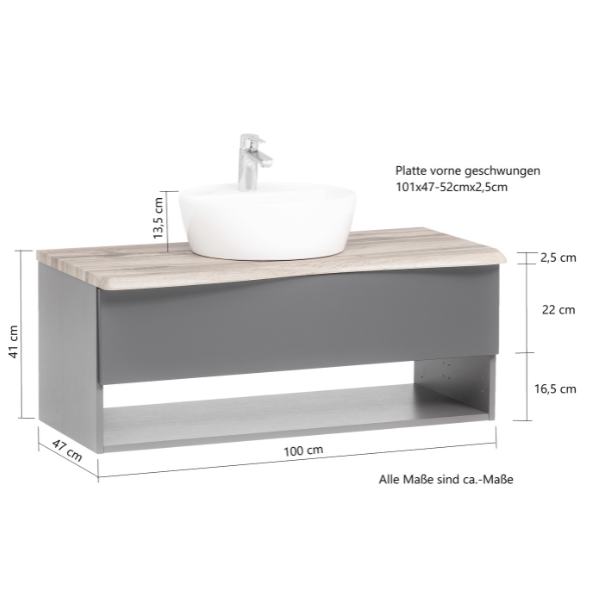 Meuble lavabo Karan 101cm avec lavabo et 1 tiroir - anthracite/chêne - Image 4