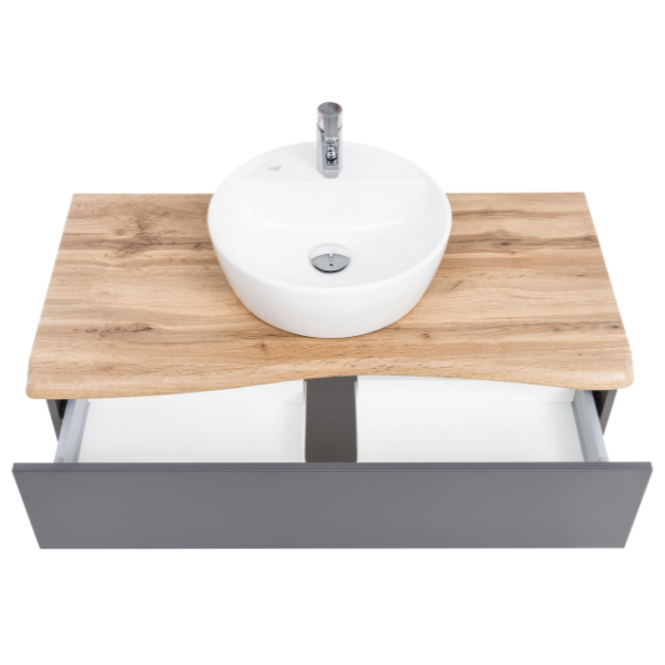 Meuble lavabo Karan 101cm avec lavabo et 1 tiroir - anthracite/chêne - Image 6