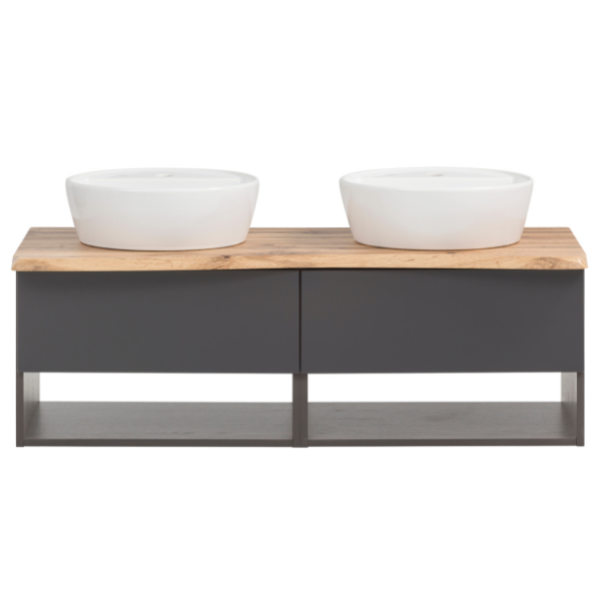 Meuble lavabo Karan 121cm avec deux bassins et 2 tiroirs - anthracite/chêne - Image 12