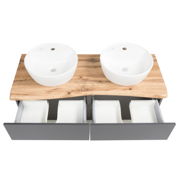 Meuble lavabo Karan 121cm avec deux bassins et 2 tiroirs - anthracite/chêne - Image 5