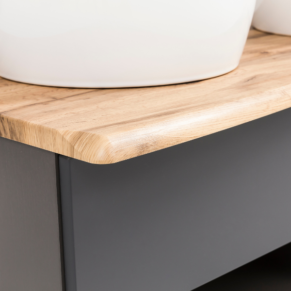 Meuble lavabo Karan 121cm avec deux bassins et 2 tiroirs - anthracite/chêne - Image 8