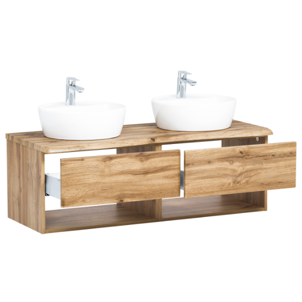 Meuble lavabo Karan 121cm avec deux bassins et 2 tiroirs - chêne - Image 7