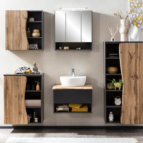 Meuble lavabo Karan 61cm avec lavabo et 1 tiroir - anthracite/chêne - Image 4