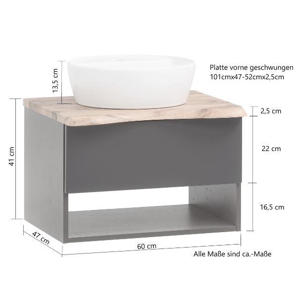 Meuble lavabo Karan 61cm avec lavabo et 1 tiroir - anthracite/chêne - Image 5