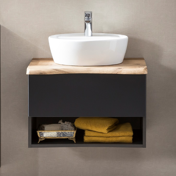 Meuble lavabo Karan 61cm avec lavabo et 1 tiroir - anthracite/chêne - Image 1