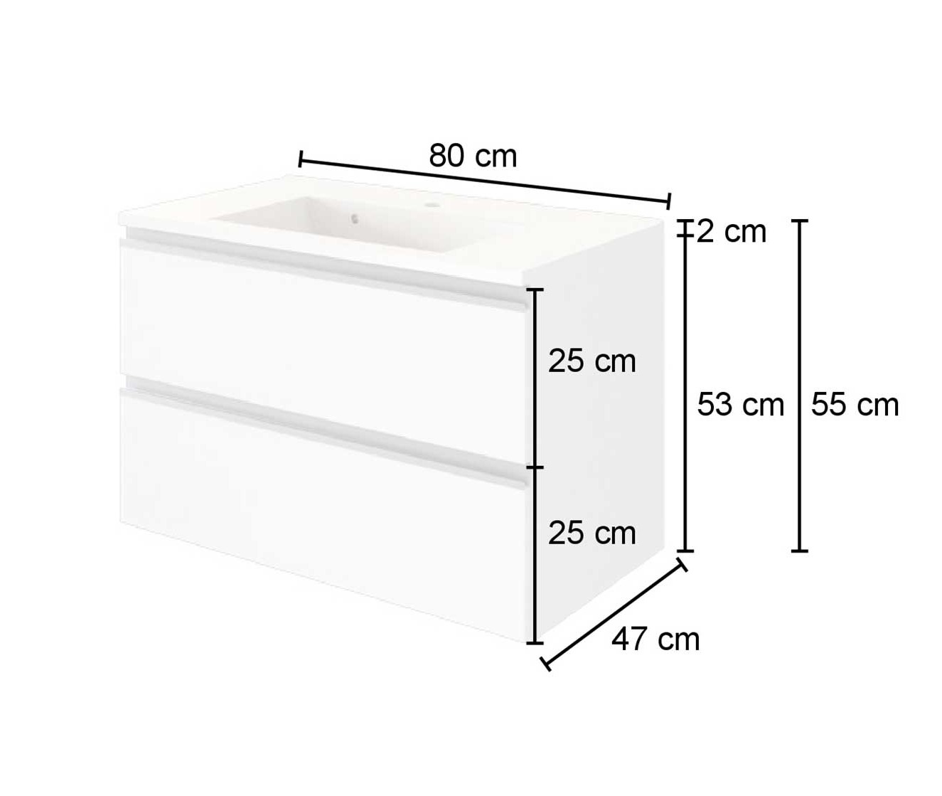 Meuble lavabo Lotuk 80cm 2 tiroirs - chêne gris - Image 3